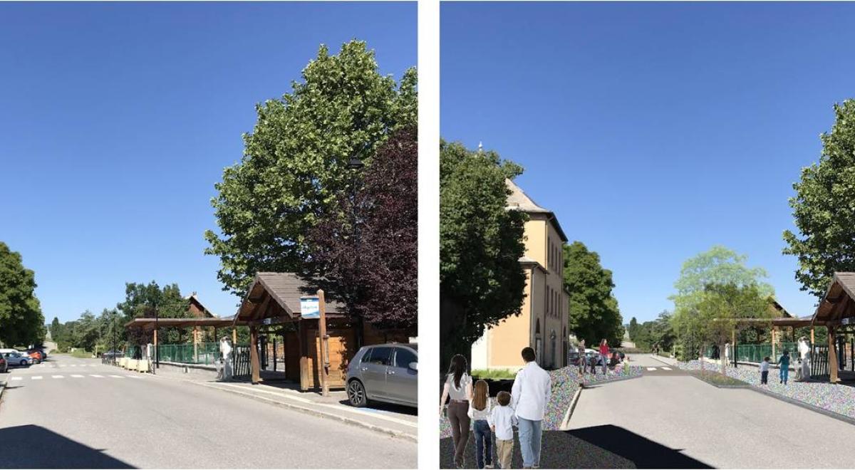 aménagement  devant l'école - avant/après