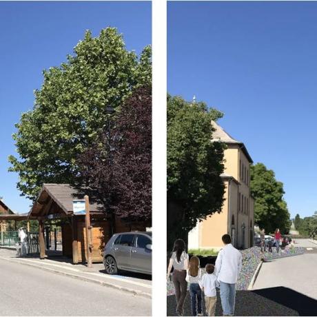 aménagement  devant l'école - avant/après